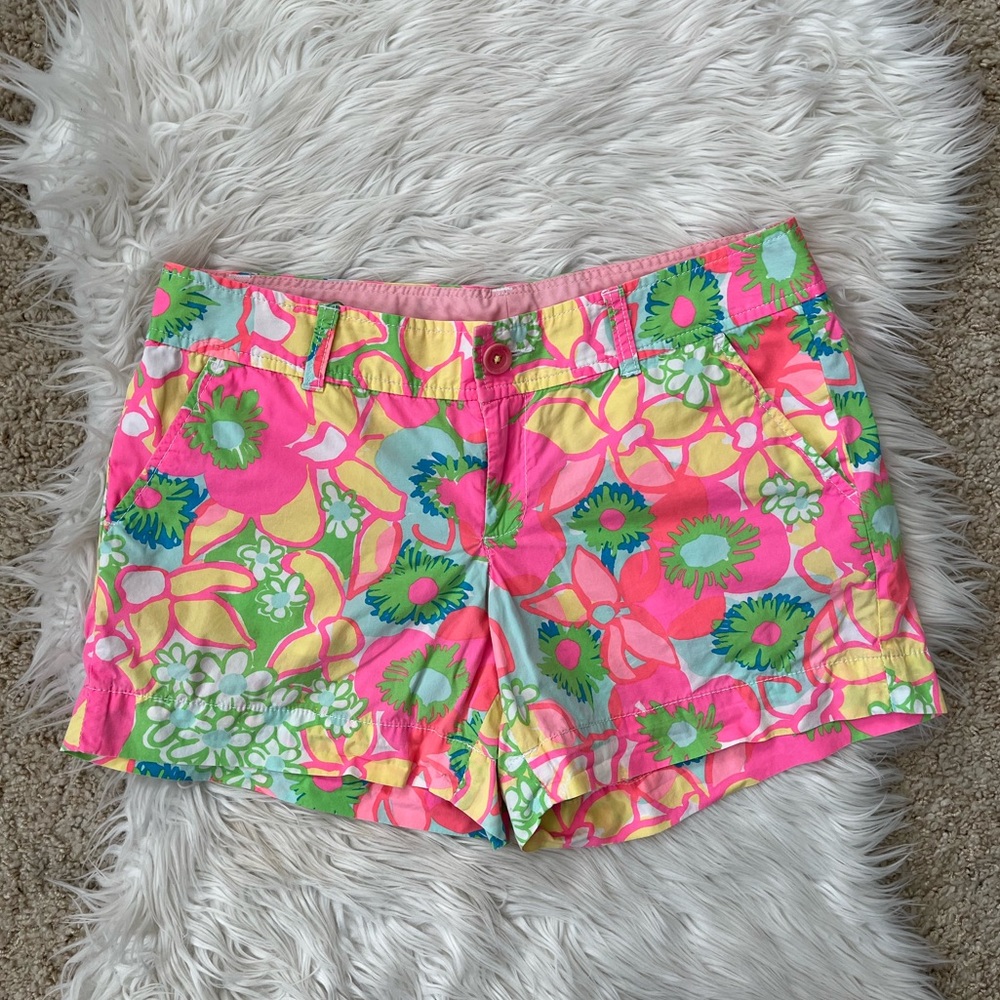 Lilly Pulitzer Multicolor Floral Print Cotton Shorts - Pink, Green, Blue - Picture 2 of 10